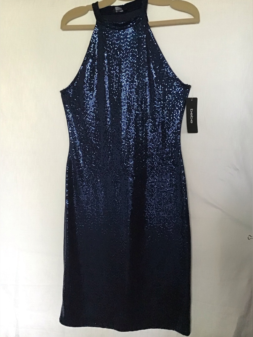 bebe Navy Sequin Halter Midi  Dress Size M - Picture 6 of 13
